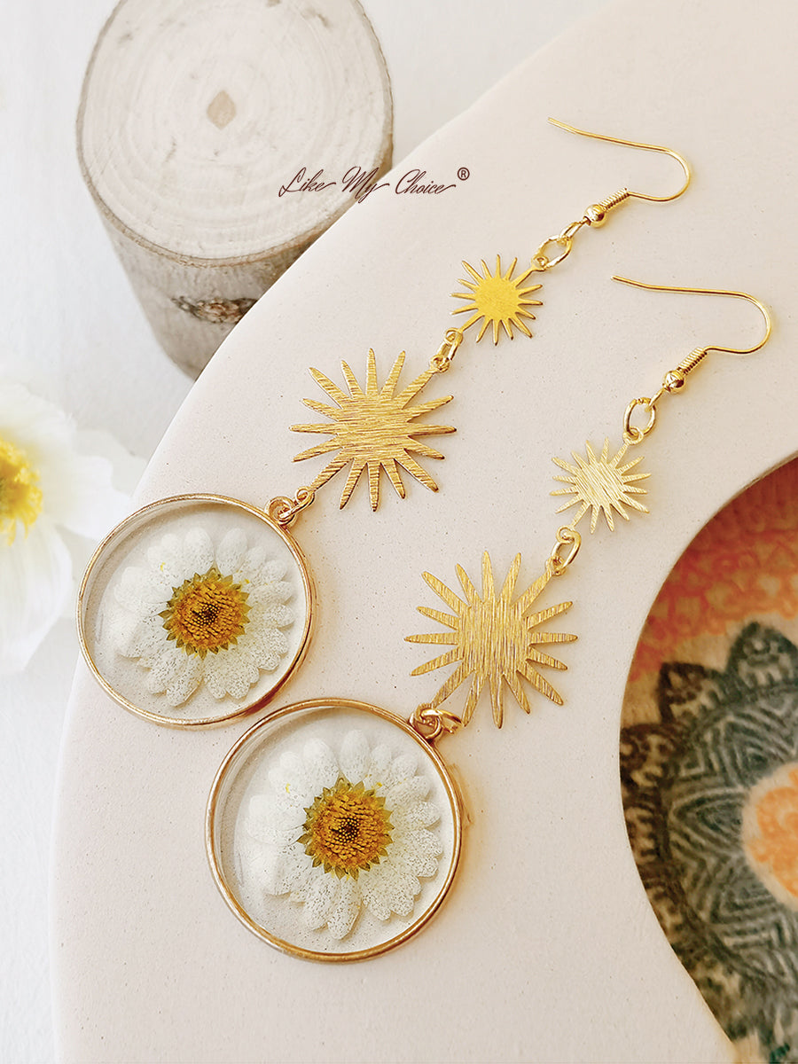 Pendientes de Flores Prensadas - Margarita Natural-Likemychoice