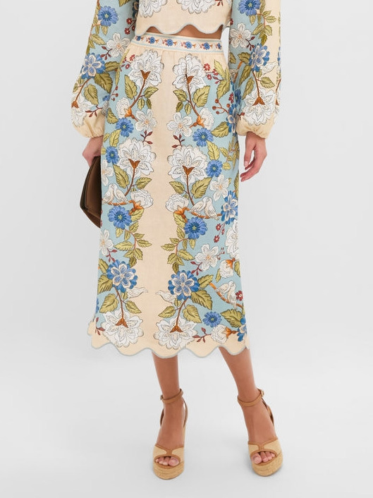 Retro Floral Embroidered Midi Skirt