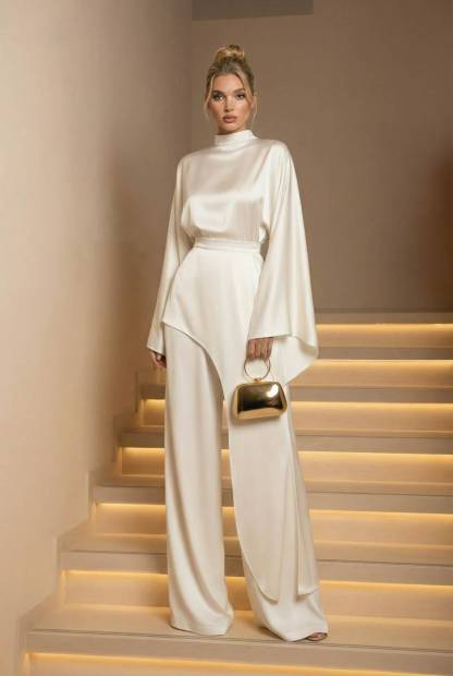 Irregular Shirt And Wide Leg Pants Set