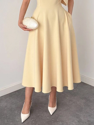 Elegant Sleeveless Bow Detail Slim-Fit Midi Dress