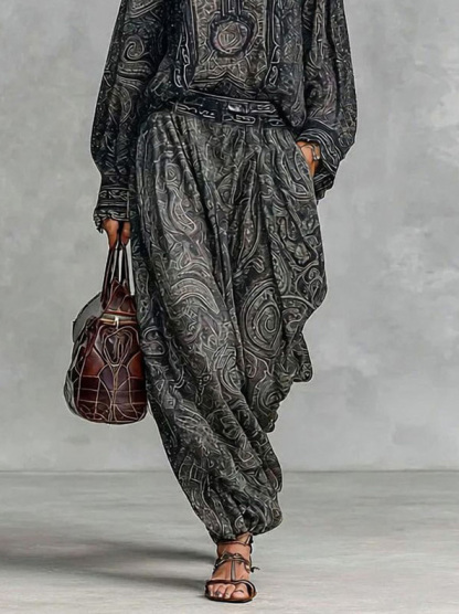 Elegant Paisley Print High-Neck Blouse