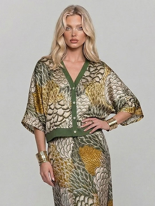 Retro Scale Print Satin Printed Skirt