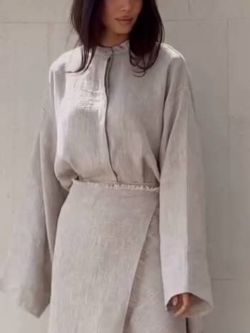 Stand Collar Shirt And Lace-up Skirt Suit