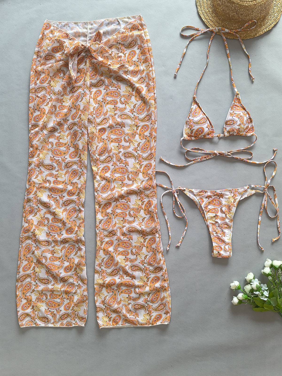 Printed Bikini Pants Three-piece Set