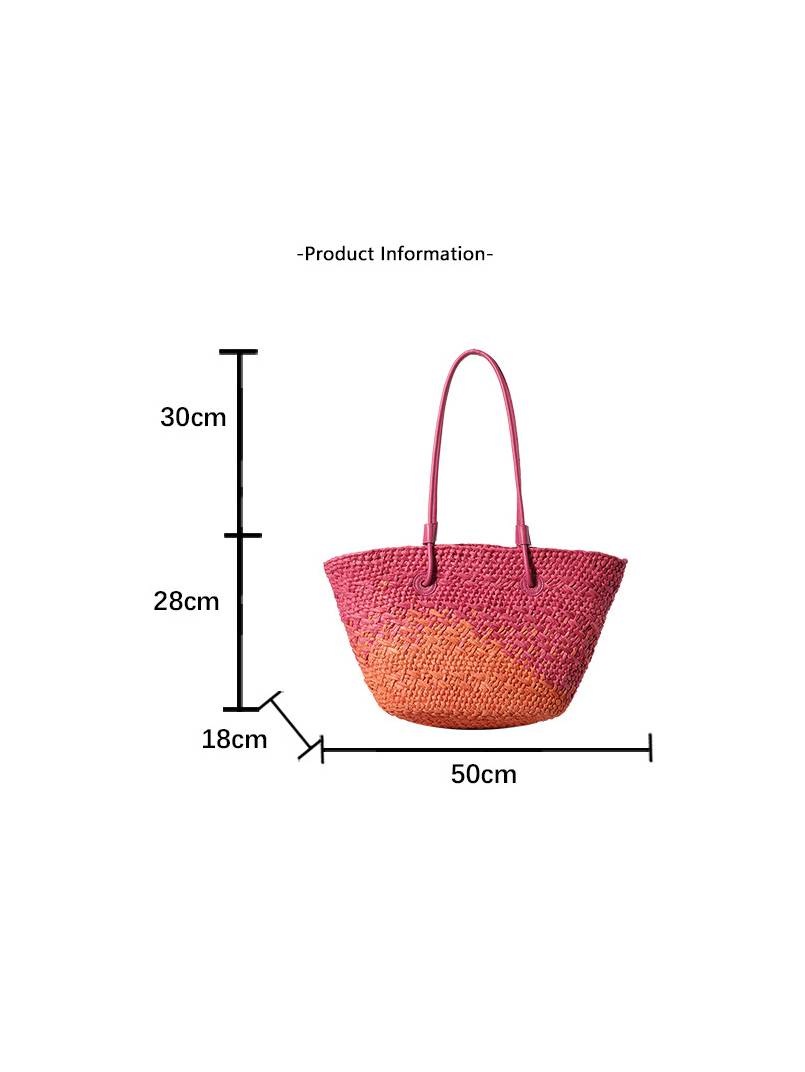 Gradient Colorful Hand-woven Beach Straw Bag
