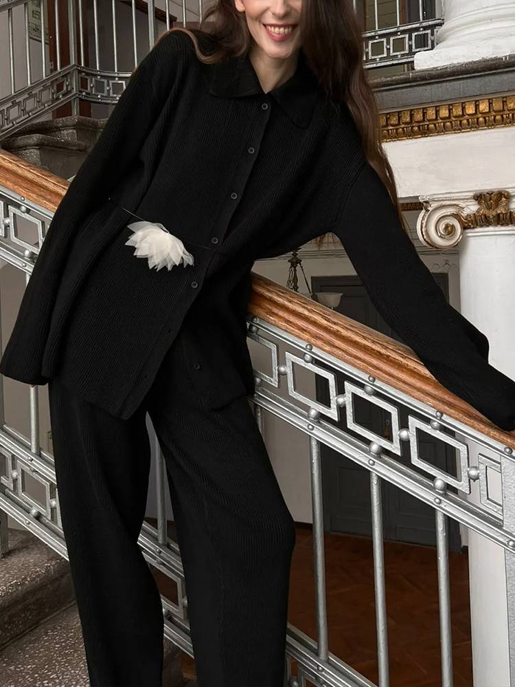 Lapel Long-sleeved Knitted Suit