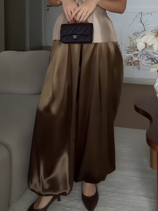 Exquisite High-waisted Satin Wide-leg Pants