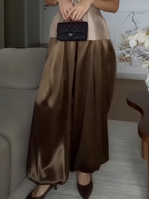Exquisite High-waisted Satin Wide-leg Pants