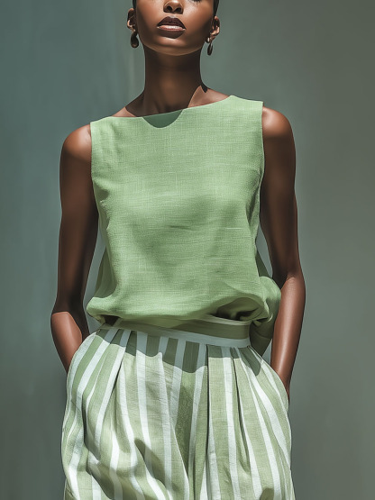 Casual Striped Two-Piece Set With Wide-Leg Pants