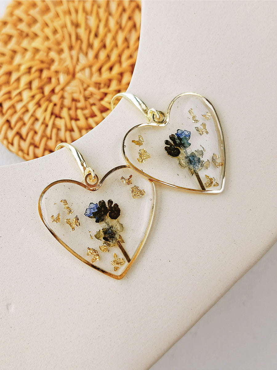 Pressed Flower Earrings - Resin Heart Dried Flower-Likemychoice