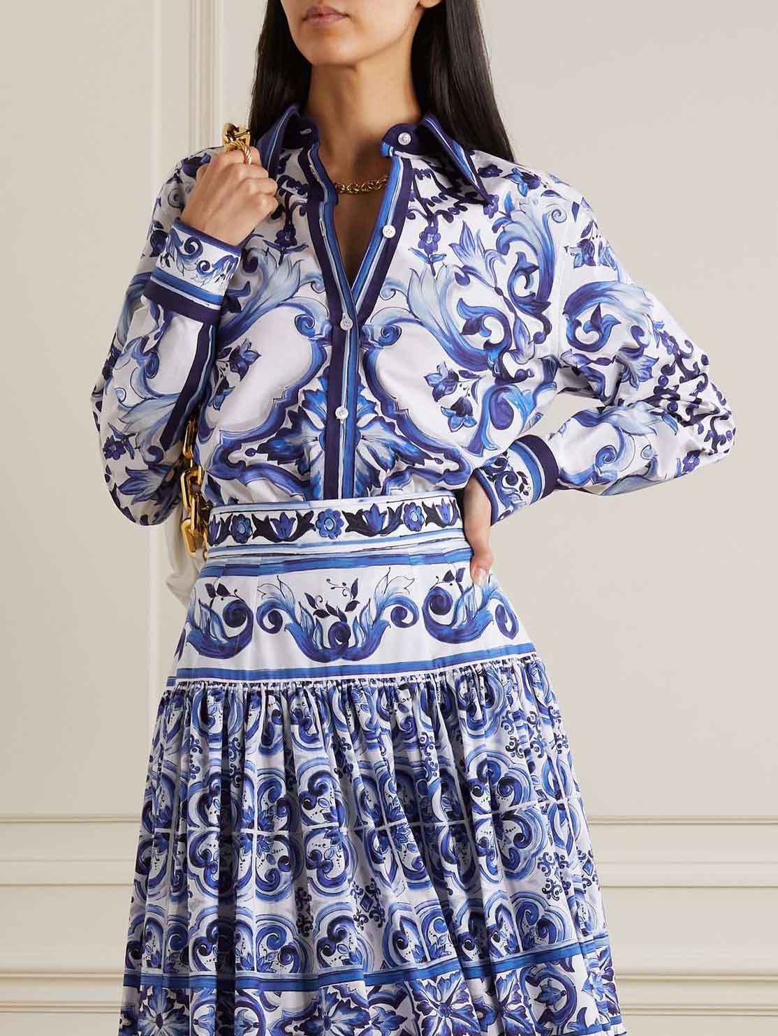 Exquisite Vintage Pottery Print Long-sleeved Shirt