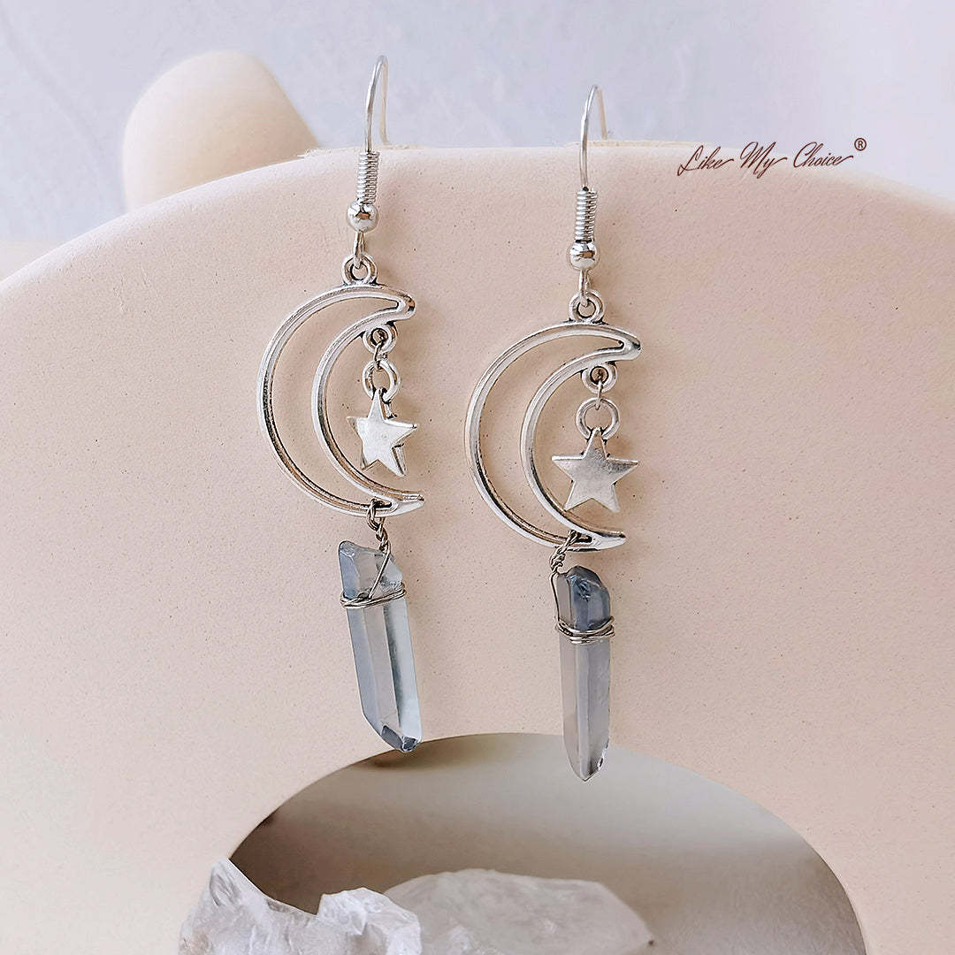 Natural Crystal Moon & Star Earrings