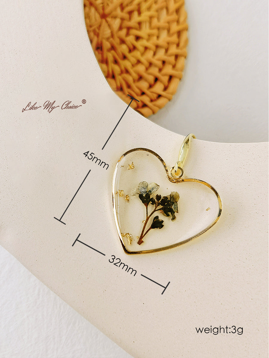 Pressed Flower Earrings - Resin Heart Dried Flower-Likemychoice