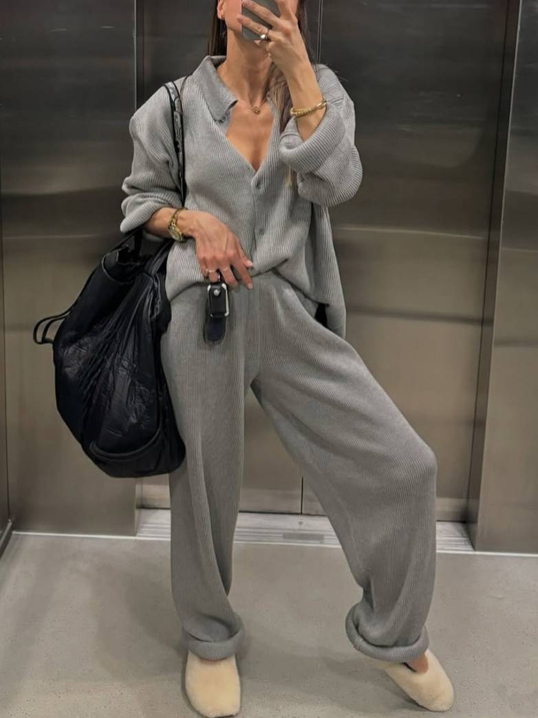 Lapel Long-sleeved Knitted Suit