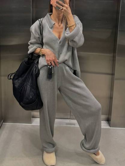 Lapel Long-sleeved Knitted Suit