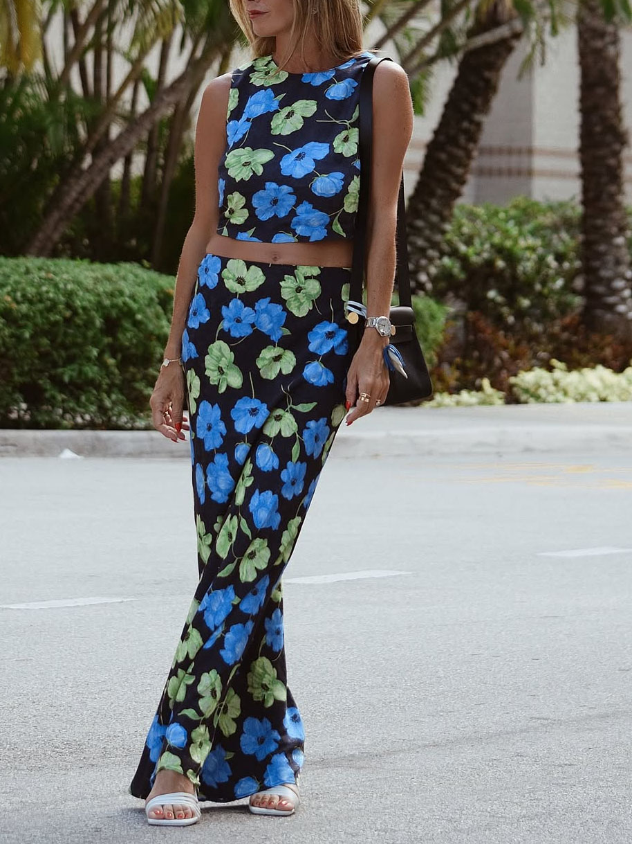 Floral-Print Long Skirt