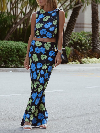 Floral-Print Long Skirt