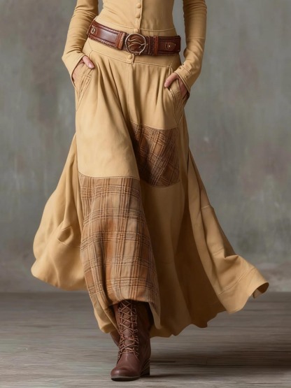 Retro Plaid Patchwork Maxi Dress