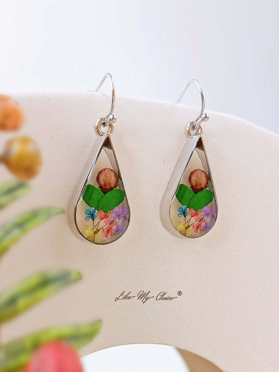 Rose Bouquet Resin Dried Flower Drop Earrings