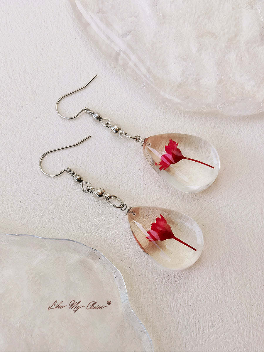 Natural Dahlberg Daisy Dried Flowers of Happiness Water Drop Earrings