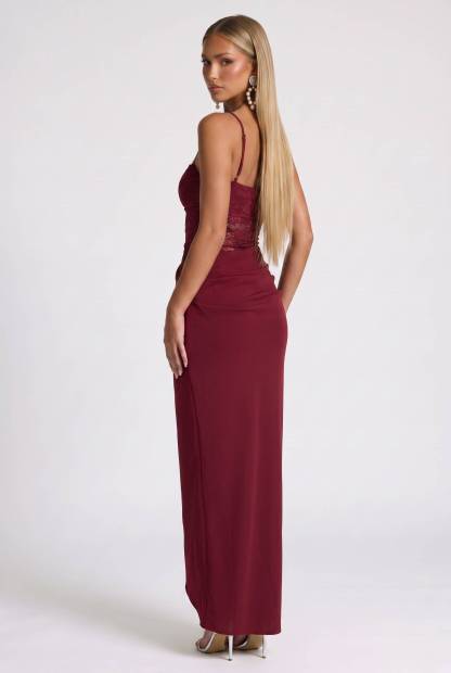 Lace Satin Spliced Long Dress