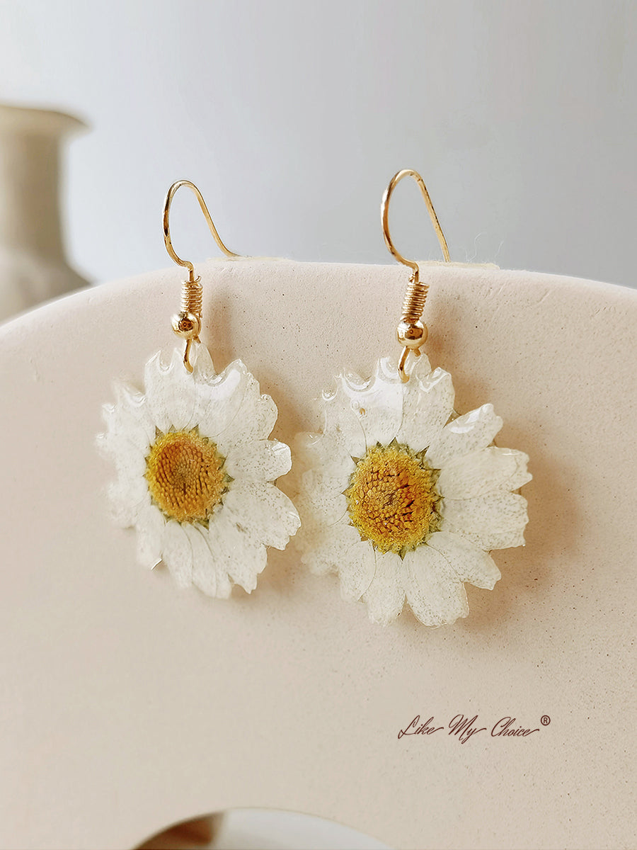 Pressed Flower Drop Earring - Resin Daisy-Likemychoice