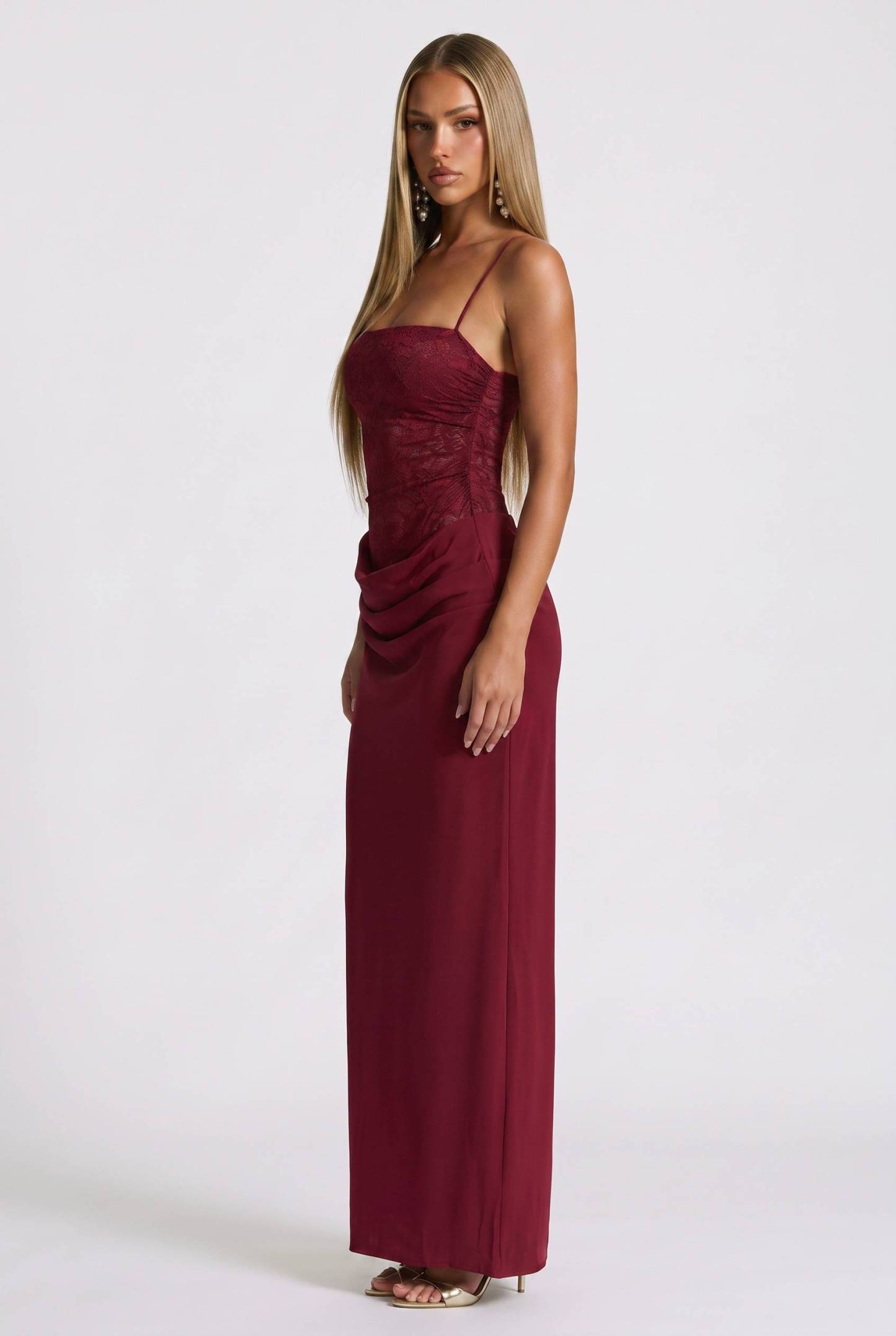 Lace Satin Spliced Long Dress