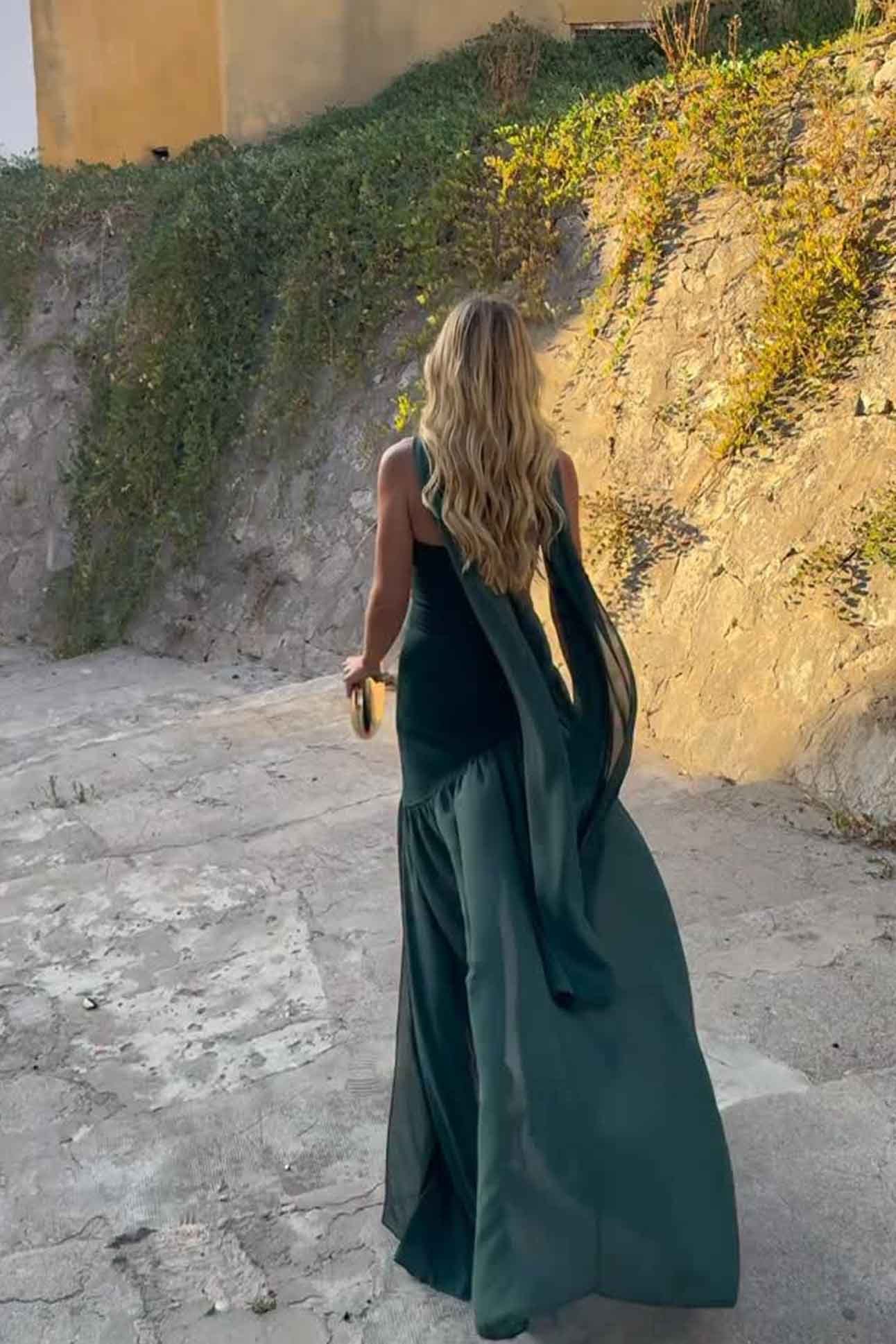 Strapless Slit Scarf Maxi Dress