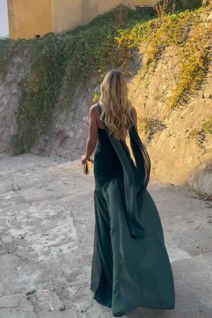 Strapless Slit Scarf Maxi Dress