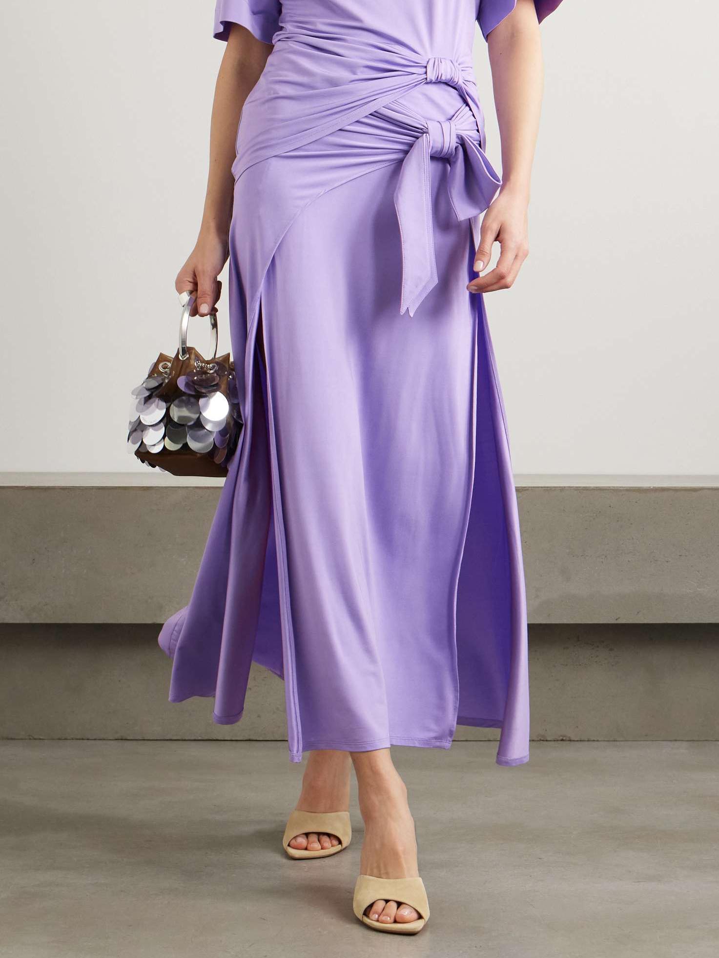 Modern Exquisite Knotted Pleated Stretch Jersey Long Skirt