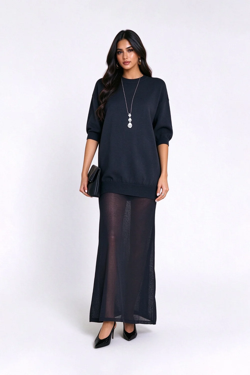 Knit Crew Neck Drop Shoulder Sheer Skirt Maxi Dress [erp-image:360a31ab052d80571b414314]