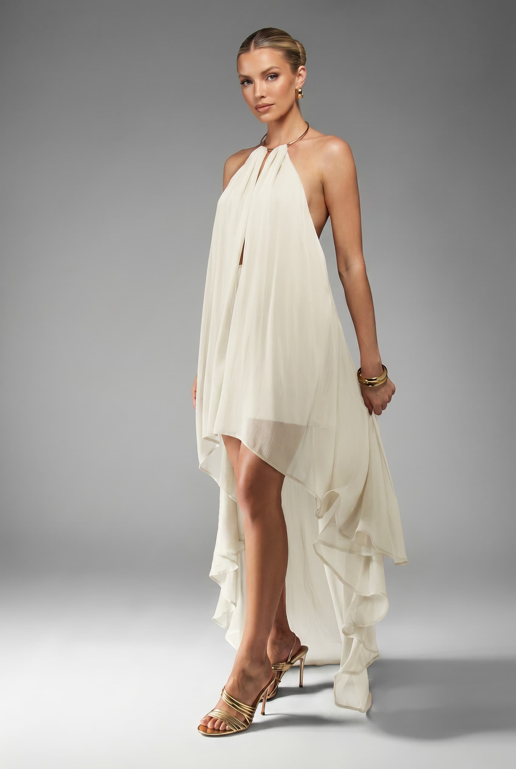 Backless Irregular Hem Maxi Dress