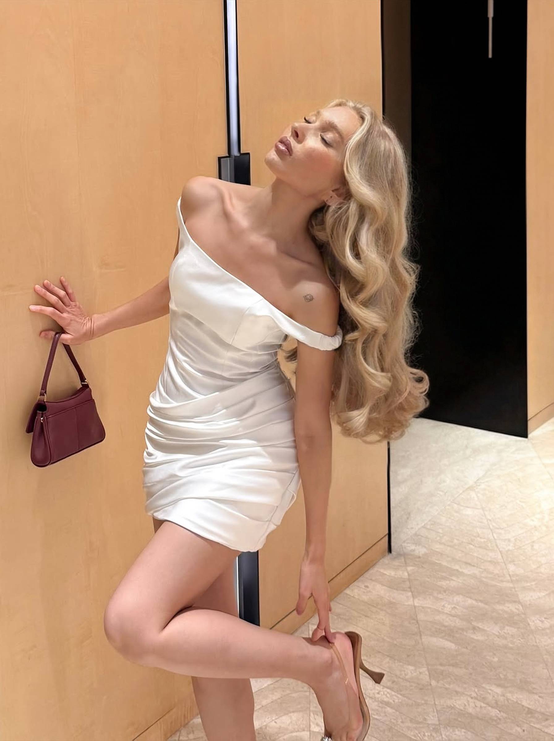 Off-shoulder Pleated Mini Dress