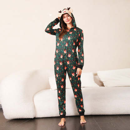 Green Fox and Christmas Llight Bulb Print Fmalily Matching Pajamas Onesies