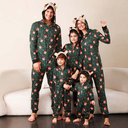 Green Fox and Christmas Llight Bulb Print Fmalily Matching Pajamas One