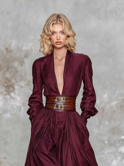 Elegant Deep V-Neck Floor-Length Dress