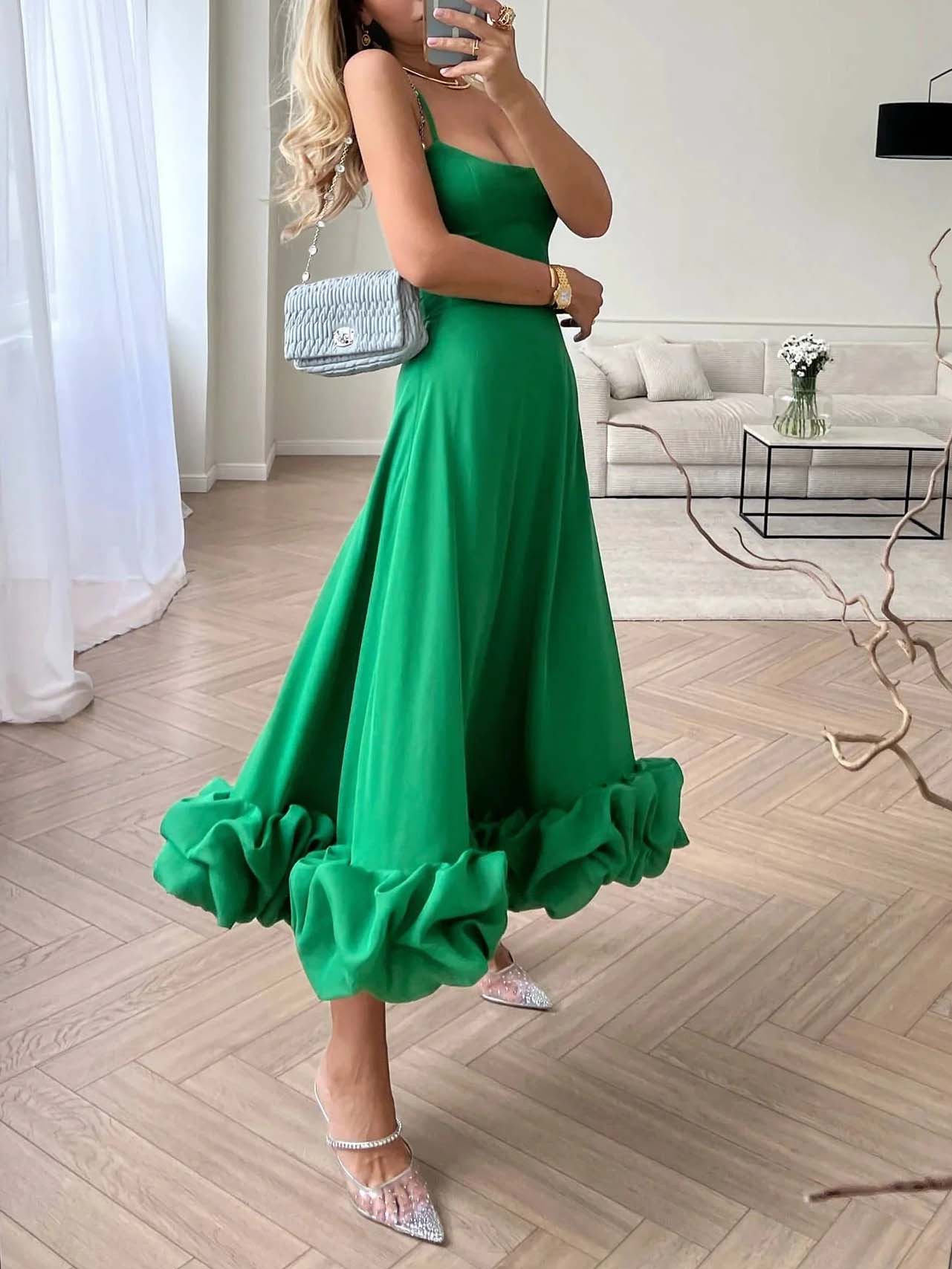 Elegant Ruffled Chiffon Midi Dress