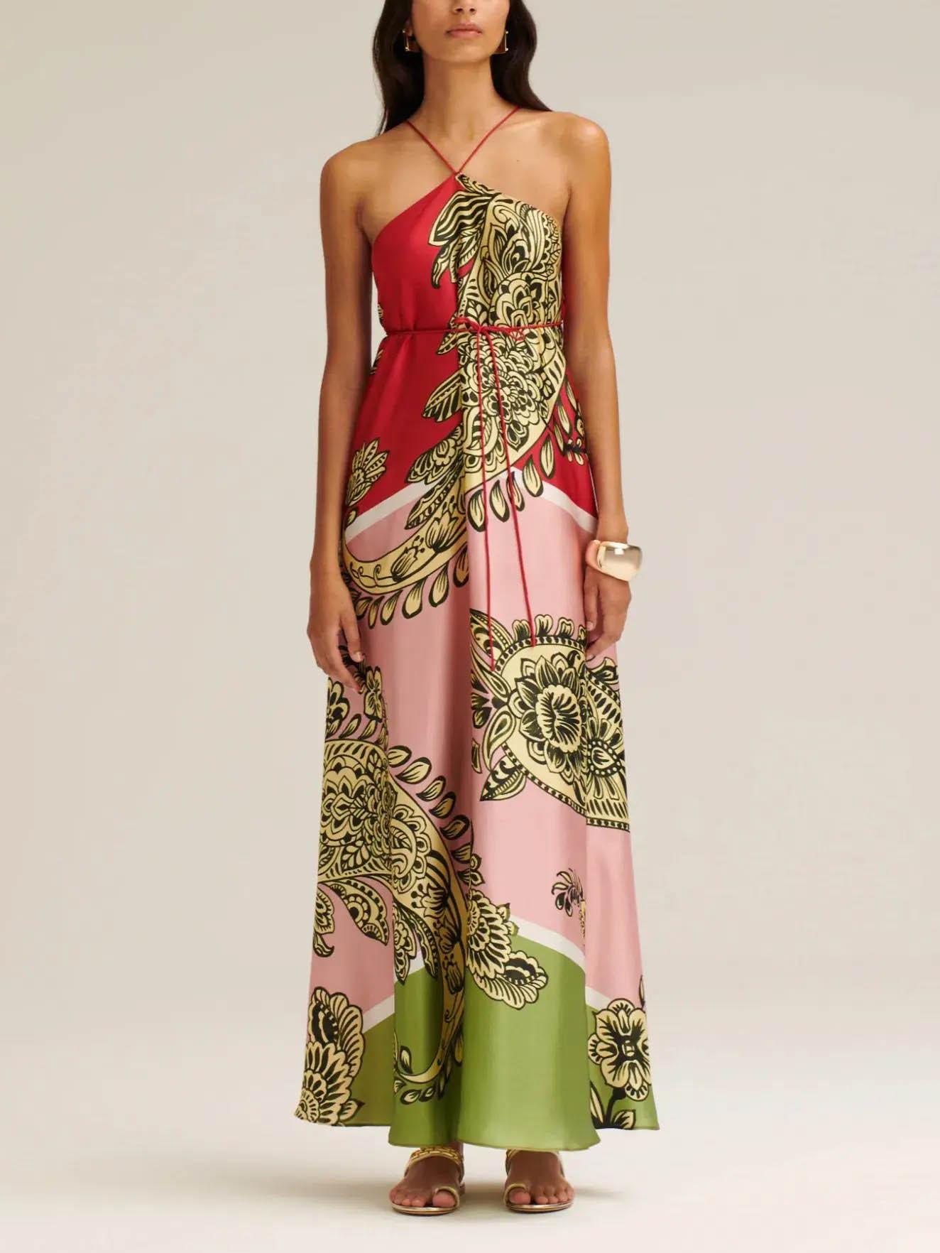 Retro Paisley Floral Print Maxi Dress
