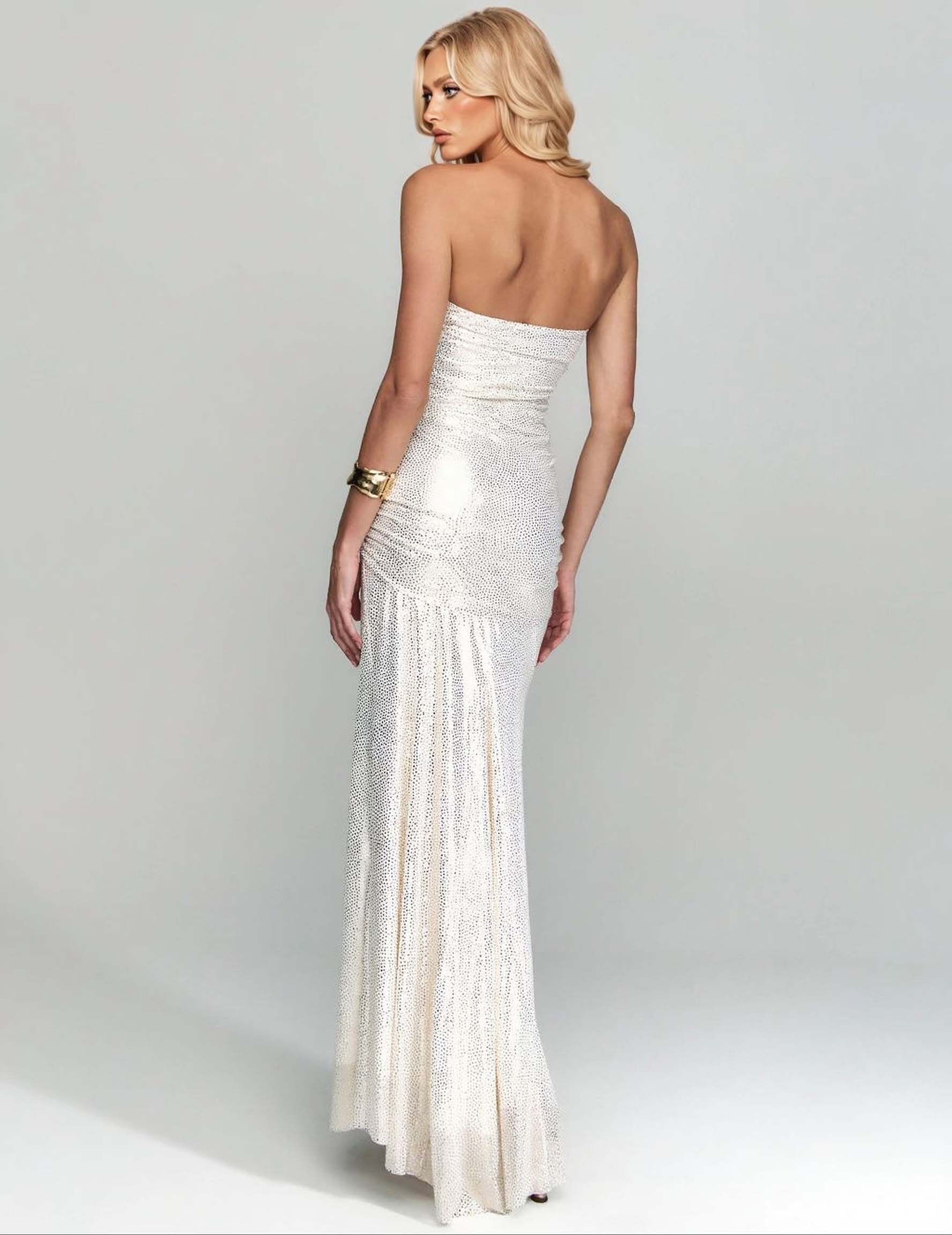 Elegant Strapless Pleated Party Maxi Dress