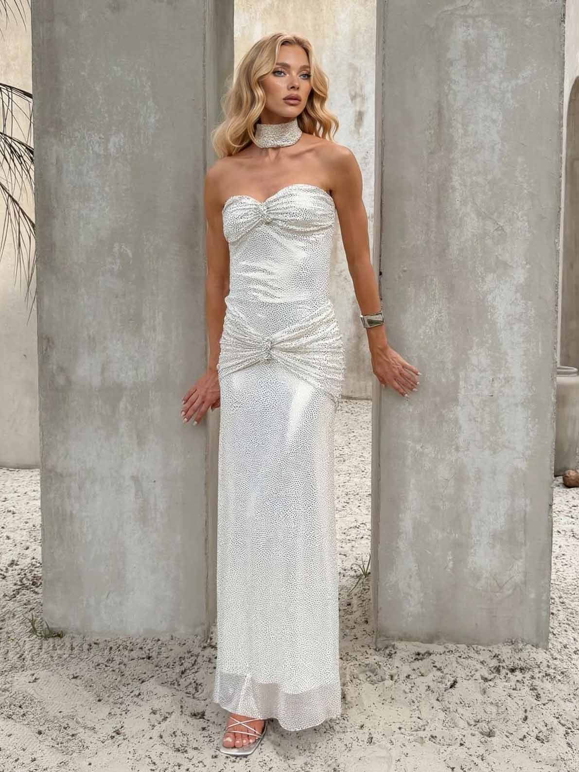 Elegant Strapless Pleated Party Maxi Dress