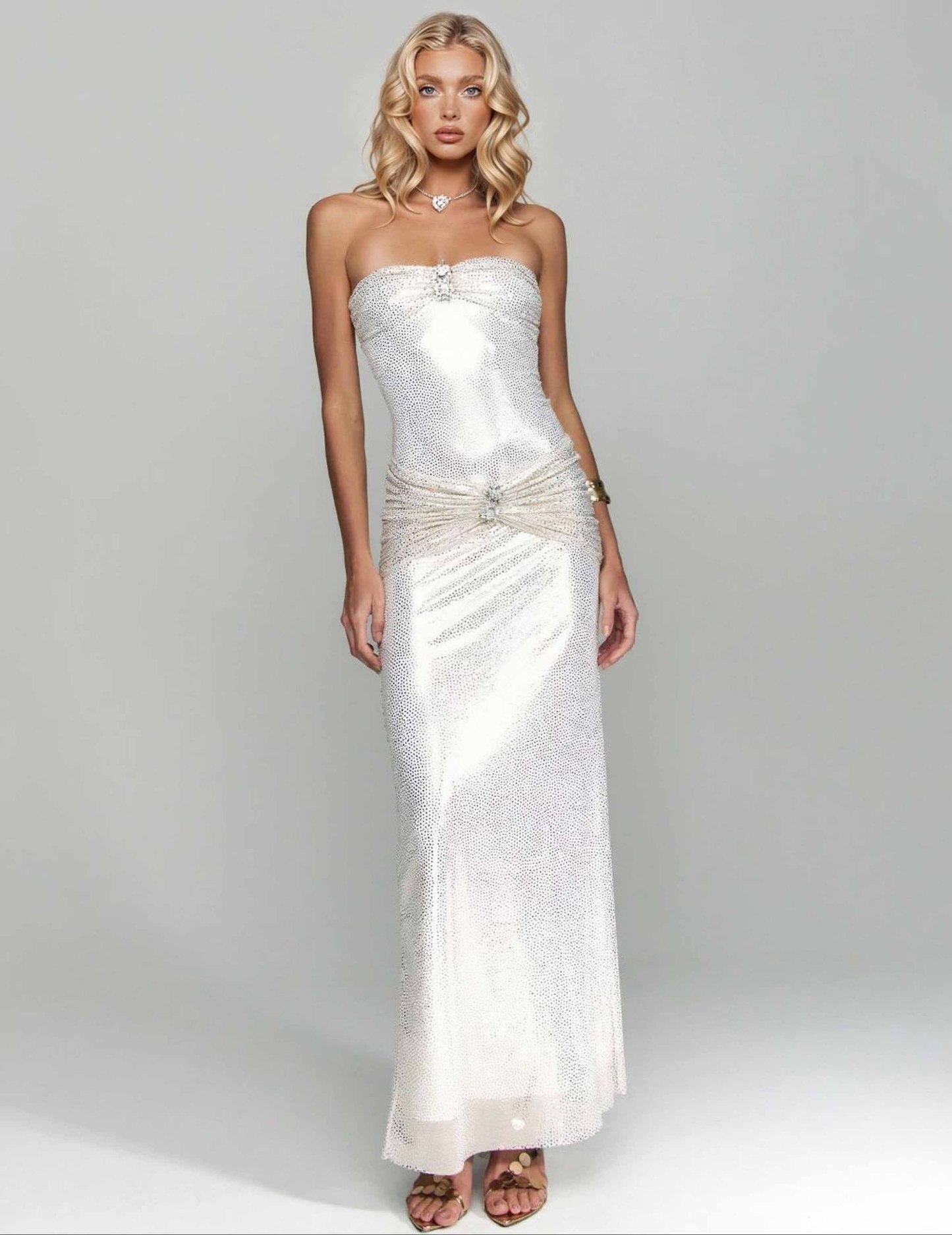 Elegant Strapless Pleated Party Maxi Dress