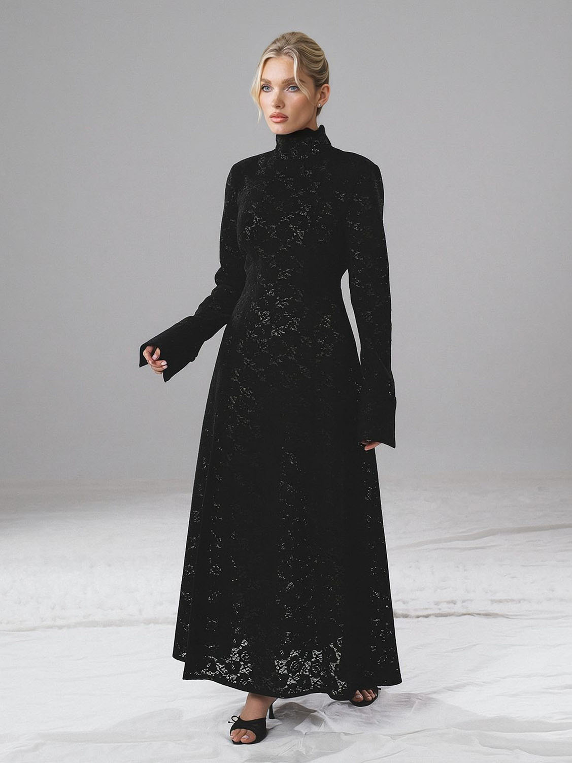 Elegant High-neck Lace Robe & Trousers Two-piece Set
