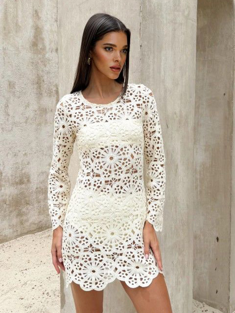 Casual Embroidered Hollow-Out Mini Dress