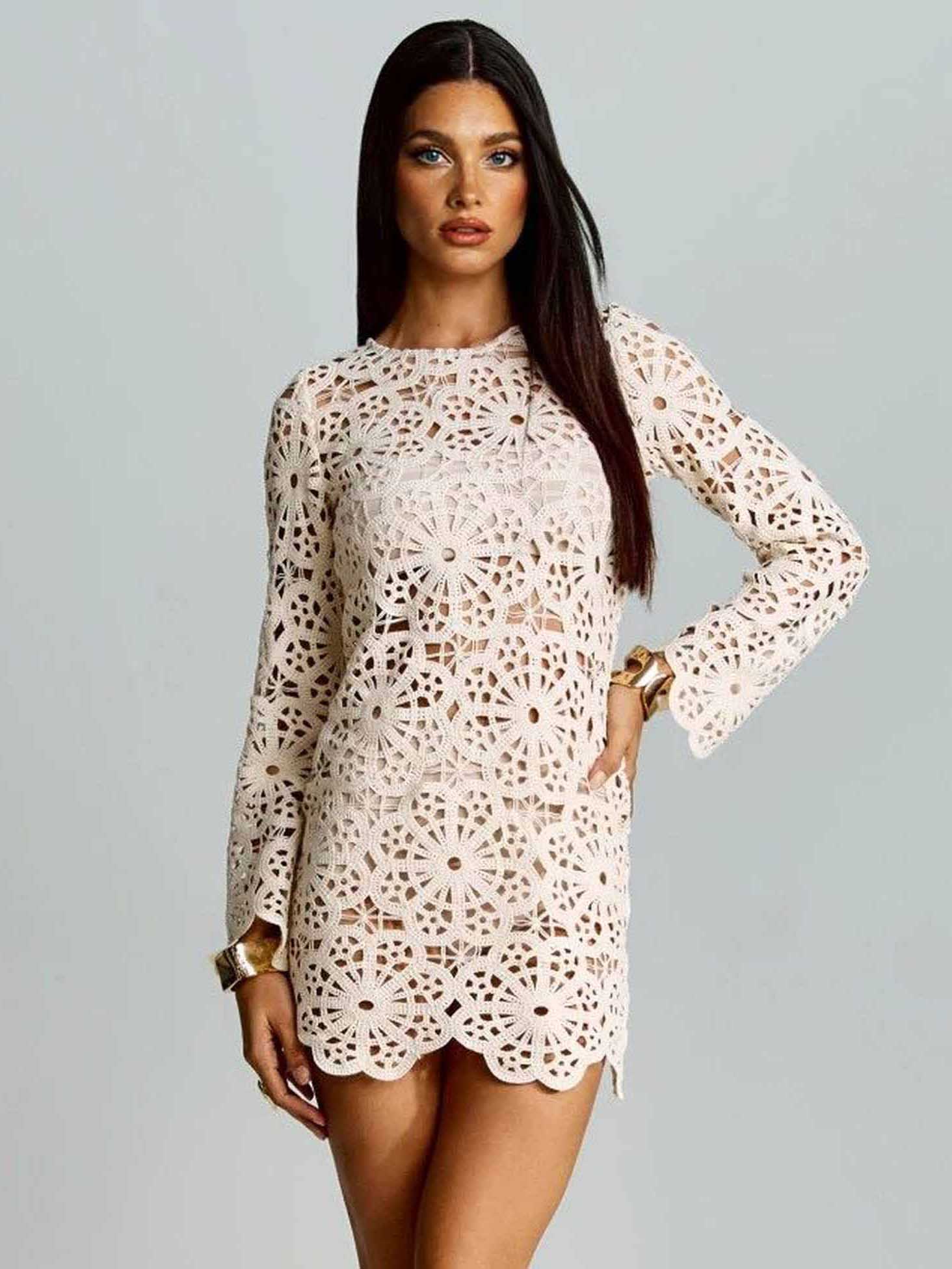 Casual Embroidered Hollow-Out Mini Dress