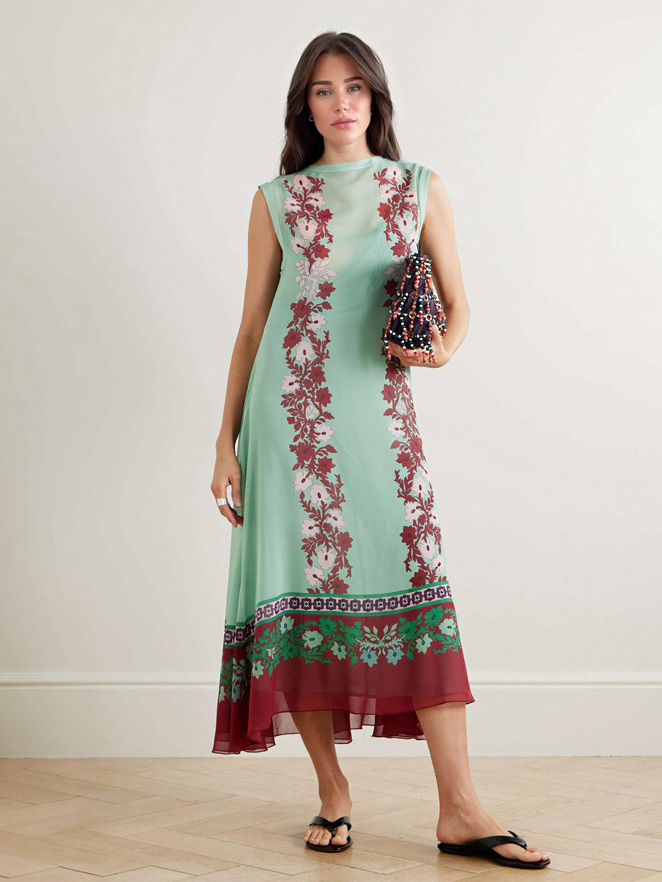 Elegant Printed Chiffon A-line Midi Dress