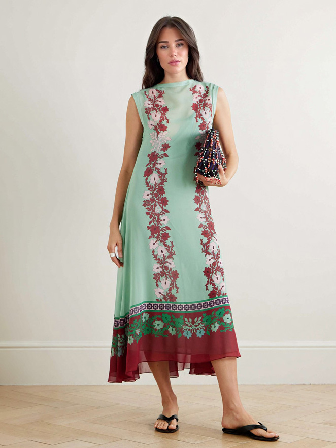 Elegant Printed Chiffon A-line Midi Dress