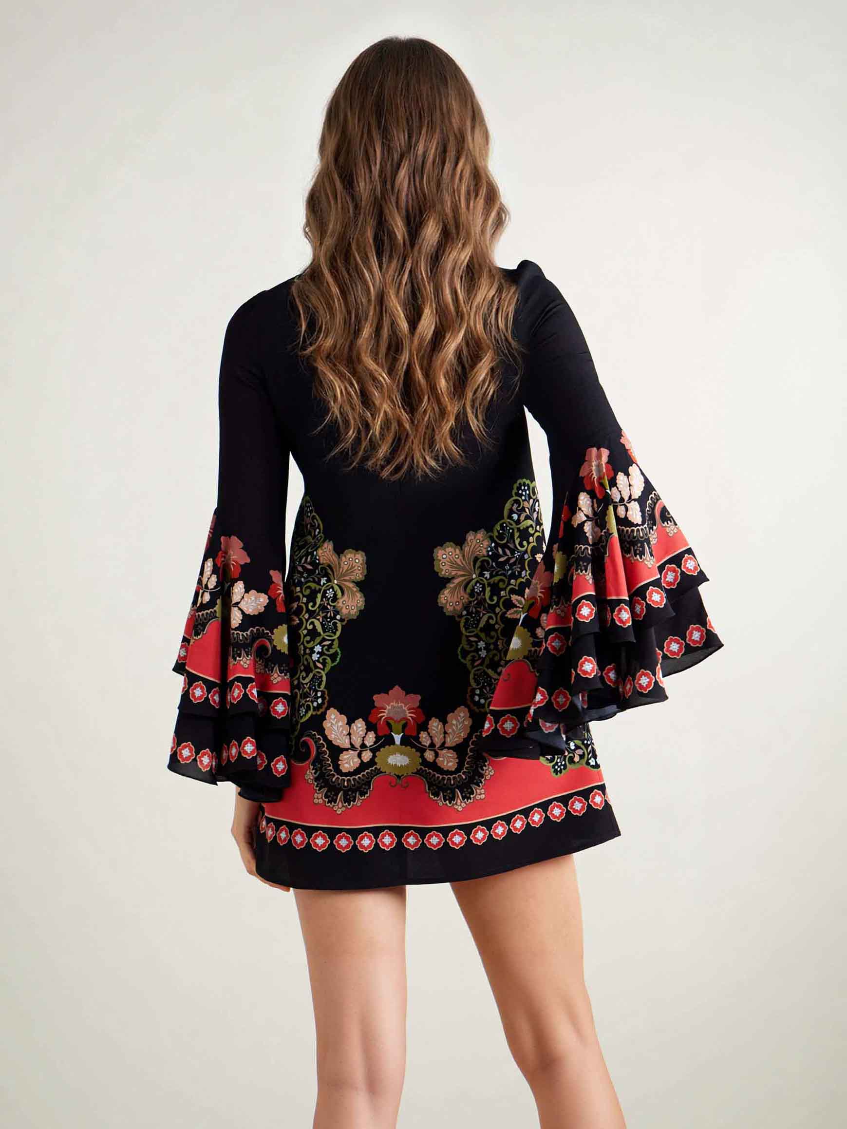 Embeellished Printed Silk Crepe From China Mini Dress