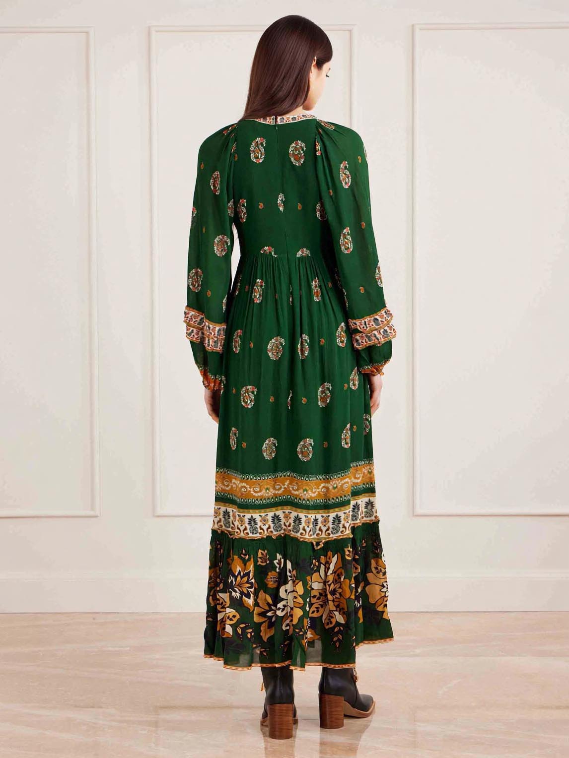 Bohemian Paisley Print Tiered Maxi Dress