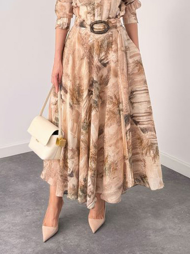 Retro Beige Abstract Print Two-Piece Set