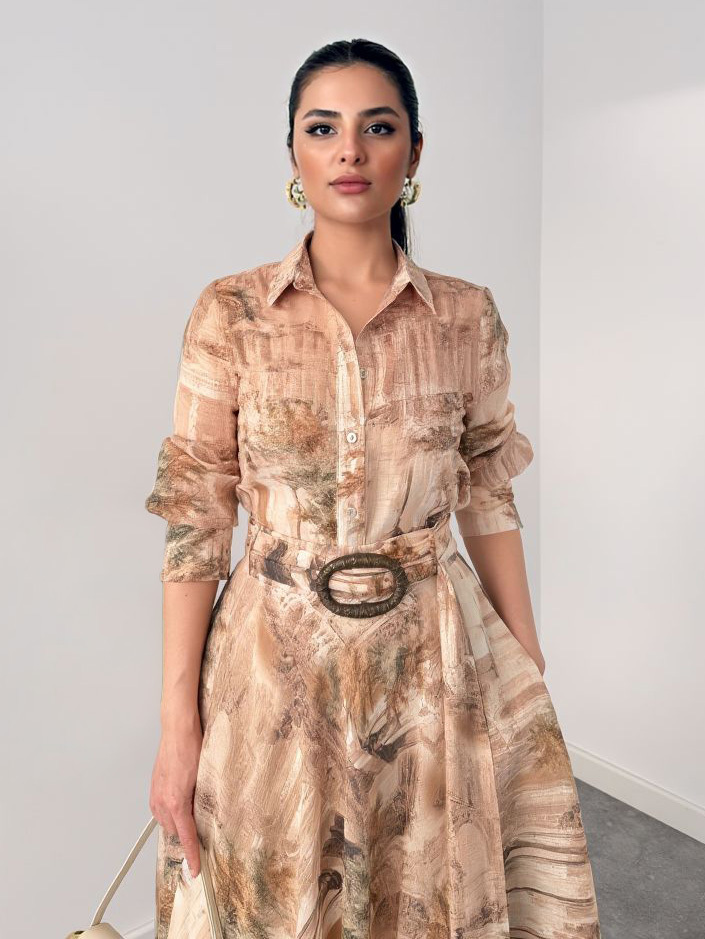 Retro Beige Abstract Print Two-Piece Set